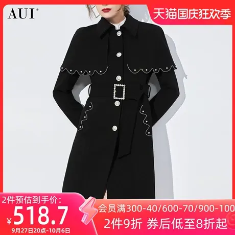 AUI黑色气质斗篷披肩毛呢外套女冬2023新款名媛风设计感呢子大衣商品大图