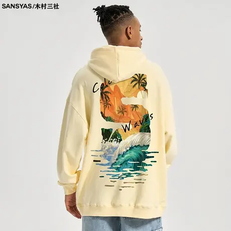 木村三社SANSYAS 设计字母印花宽松美式卫衣男秋冬款纯棉连帽杉商品大图