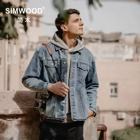 Simwood简木男装【宽松版型】13盎司散口水洗做旧复古牛仔夹克商品大图