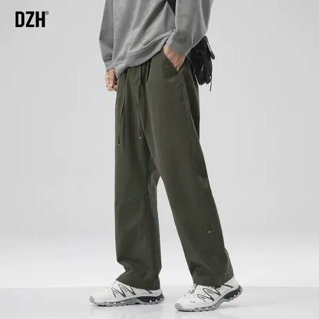 男士军绿色直筒工装裤潮牌男宽松裤子男款秋季休闲裤2023新款男裤图片