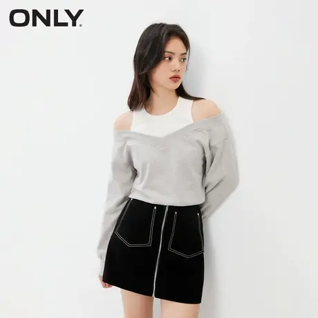 【买5免1】ONLY奥莱秋季新款时尚休闲露肩假两件短款长袖卫衣女商品大图