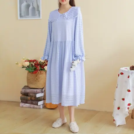 胖妹妹秋装2022新款很赞的减龄花朵领加薄绒紫紫的连衣裙商品大图