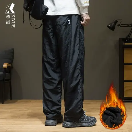 希越摇粒绒男士休闲直筒裤秋冬宽松大码特大码加绒加厚冬季工装裤商品大图