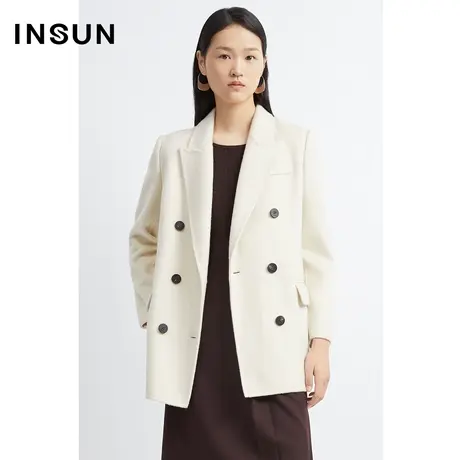 恩裳商场同款2022冬季时尚经典米白大衣羊毛羊绒轻盈保暖外套商品大图