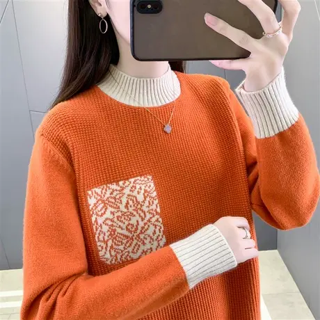 女士半高领毛衣女套头内搭秋冬2023年新款洋气打底衫女加厚百搭潮商品大图