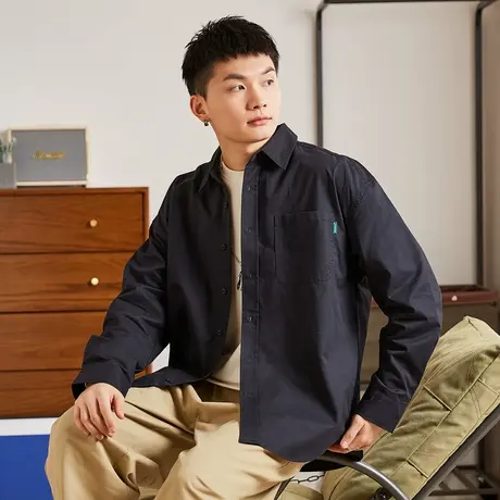 唐狮长袖衬衫男装春秋图案文字白衬衫日系宽松休闲衬衣外套图片