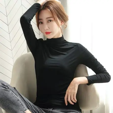 [商场同款]唐狮冬季女士长T恤净色堆堆领针织衫纯色百搭舒适打商品大图