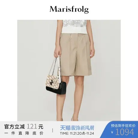 【质感休闲系列】玛丝菲尔休闲裤春季新款羊毛高腰五分百慕大短裤图片