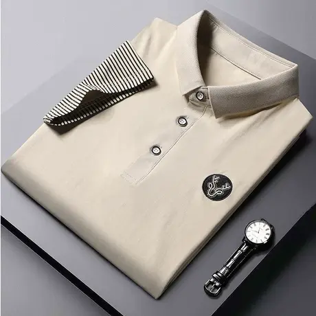 2022夏款薄款时尚潮流短袖t恤男士polo衫翻领上衣韩版刺绣打底衫商品大图