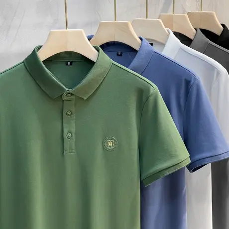欧洲站冰丝高端polo衫男士短袖2023新款潮流夏季男装上衣翻领t恤商品大图