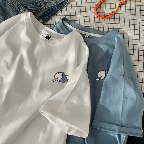 短袖t恤男夏季薄款宽松休闲简约半袖上衣服ins港风青少年学生圆领商品大图