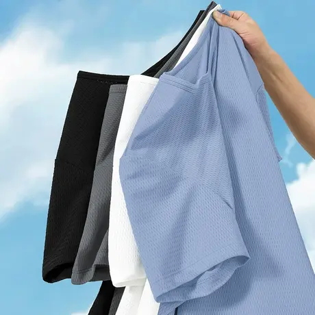 冰丝网眼t恤男士短袖夏季薄款镂空速干冰感运动上衣服V领潮流半袖商品大图