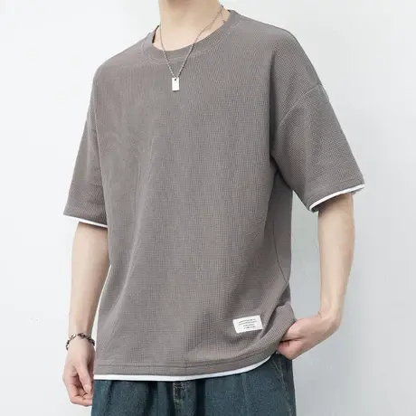 重磅华夫格短袖t恤男潮牌夏季薄款半袖男生体恤冰丝休闲套装衣服图片