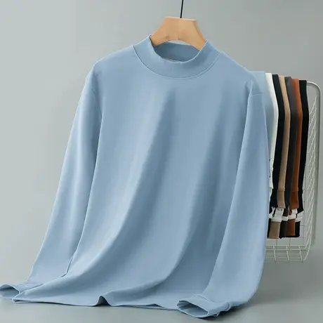 380g重磅半高领长袖t恤男纯色内搭打底衫加厚款中领秋衣小衫体恤商品大图