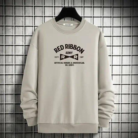 套头卫衣男春秋款宽松潮流百搭圆领无帽上衣保暖加绒加厚长袖t恤商品大图