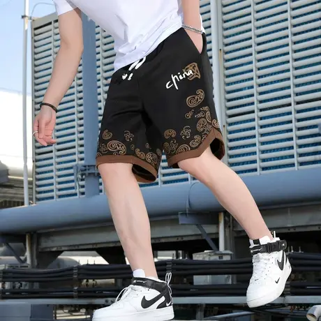 2023款休闲短裤男夏季薄款国潮沙滩篮球裤潮牌宽松针织五分运动裤商品大图