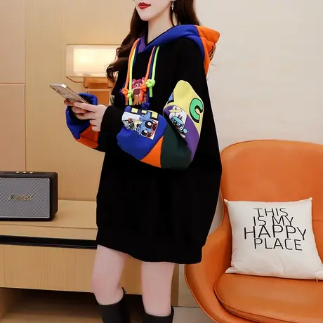 加绒加厚连帽卫衣女2024新款春季爆款时尚洋气减龄宽松设计感外套图片