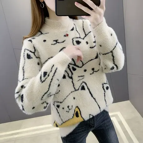 秋冬加厚仿水貂绒毛衣女2024年新款洋气爆款软糯半高领打底衫女装商品大图