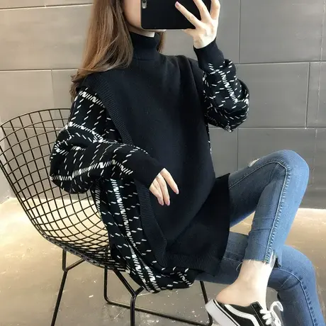 毛衣女装2024新款春秋季春装女士宽松高领毛衣裙外穿打底衫中长款商品大图