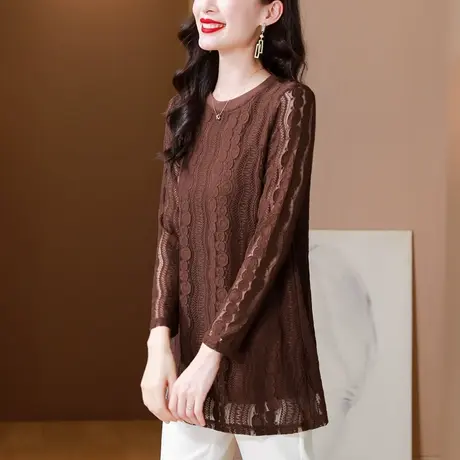秋冬蕾丝打底衫女长袖百搭2023新款洋气内搭上衣服显瘦遮肉中长款图片