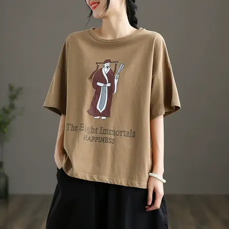 dza白色纯棉短袖宽松t恤女士夏季新款大码上衣半袖体恤打底衫薄款商品大图