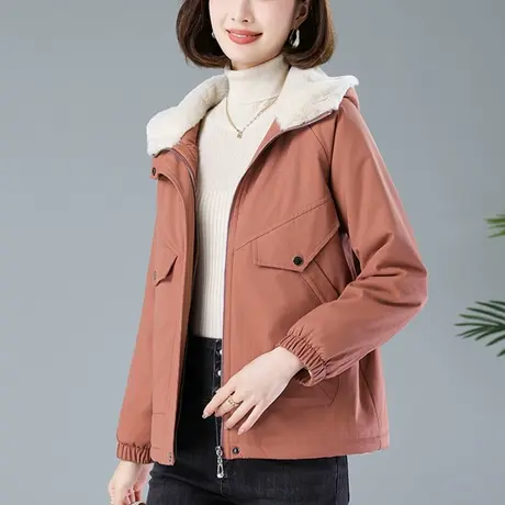 妈妈冬装加绒外套棉衣女宽松加大码女装中年休闲保暖加厚棉袄上衣商品大图