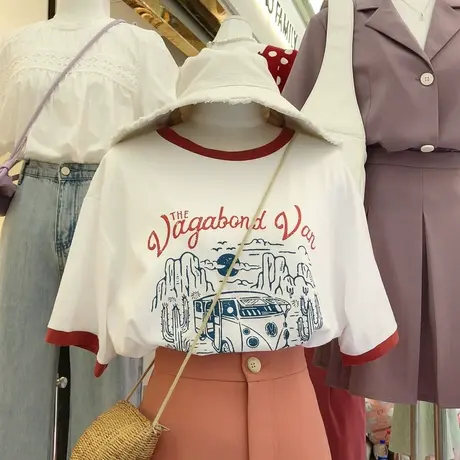 网红ins超火短袖t恤女夏季2020新款韩版潮撞色宽松百搭半袖上衣服商品大图