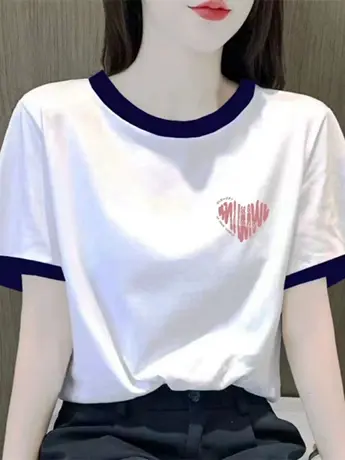 仿棉短袖t恤女2023新款夏季小众设计感正肩宽松显瘦遮肉撞色上衣商品大图