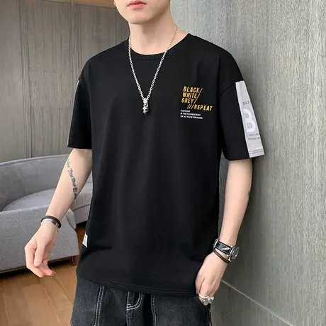 印花男士短袖T恤潮流百搭宽松男装夏装上衣服2022新款夏季轻薄款商品大图