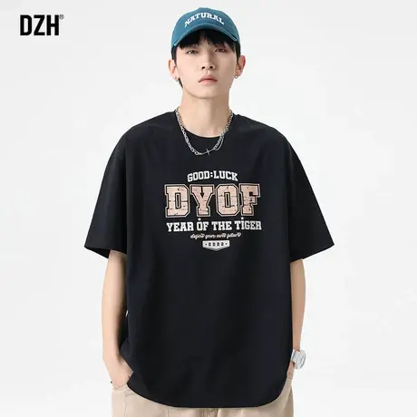 男士字母印花t恤男ins潮流纯棉百搭半袖上衣黑色重磅短袖夏季潮牌商品大图