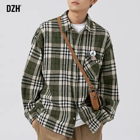 男士日系长袖衬衫男设计感小众撞色格子外套2023年新款学院风衬衣商品大图