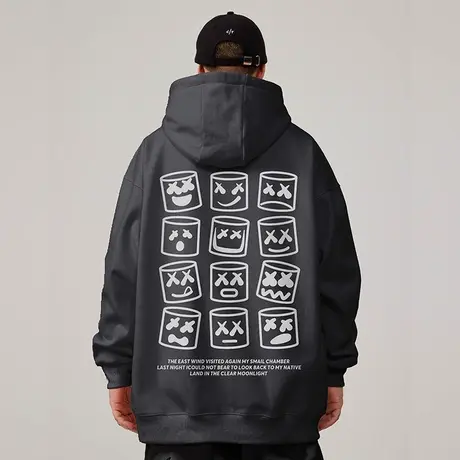 港风加肥加大码男装连帽胖子外套卫衣宽松加绒休闲百搭春秋款冬季商品大图