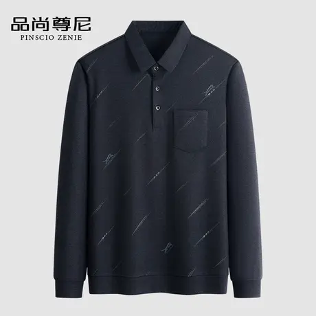 【舒适亲肤】中老年长袖T恤男爸爸装满身印花POLO衫2023春季新款商品大图