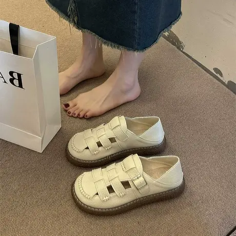 时尚爆款软底森系凉鞋女两穿2024年夏季新款外出穿编织包头半拖鞋商品大图