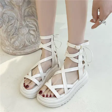 今年流行的厚底凉鞋女款夏季2023年新款交叉绑带设计百搭高帮罗马图片
