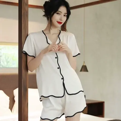睡衣女夏冰丝短袖短裤高级感ins风网红爆款2023新款两件套家居服商品大图