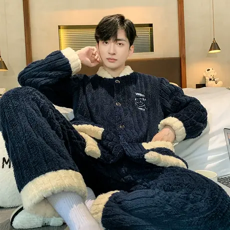 睡衣男款珊瑚绒秋冬款2023新款加绒加厚男士冬季家居服法兰绒套装图片