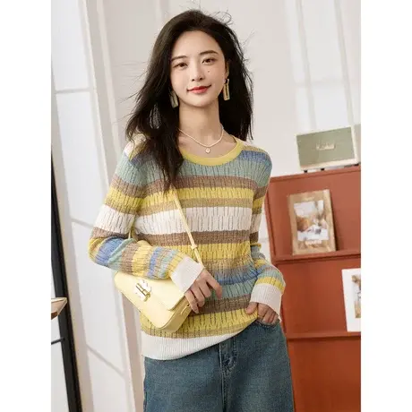 时尚气质格纹套头针织衫女士2023年秋季新款减龄休闲百搭显瘦上衣商品大图