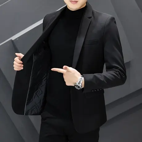 加棉加厚单扣男装西服休闲西装外套男韩版潮流男士套装雅痞帅西服图片