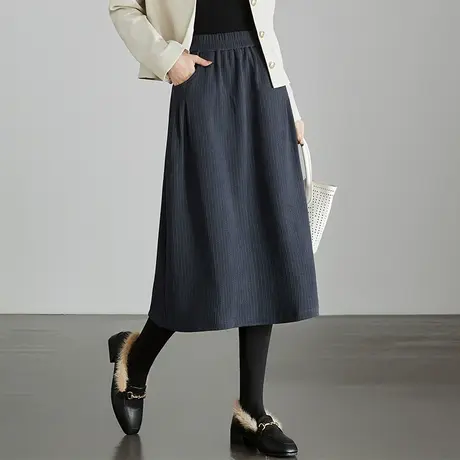 灯芯绒半身裙女中长款秋冬2024新款裙子高腰a字裙冬季休闲裙半裙图片