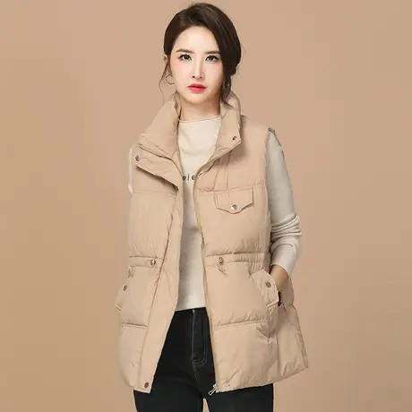 新品88折】工装棉马甲外套女2023冬季新款中长款收腰马夹背心加厚图片