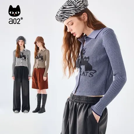 【呼呼严选专享】a02新款修身休闲原创可爱猫咪体毛织长袖开衫商品大图