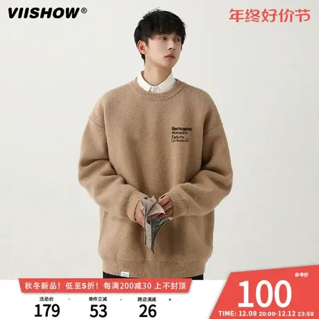 VIISHOW美式印花圆领毛衣男士秋冬新款潮牌ins宽松慵懒休闲针织衫商品大图