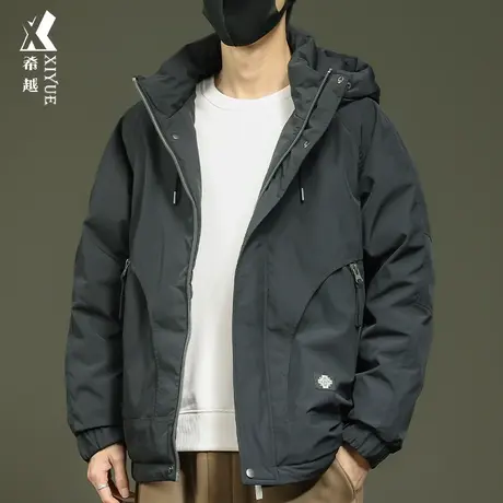 希越新国标冲锋衣连帽羽绒服男冬季新款潮牌宽松大码男士户外棉服商品大图