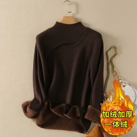 一体绒半高领毛衣女2023年秋冬新款加绒加厚洋气内搭针织打底衫女商品大图