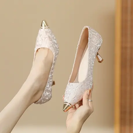 高跟鞋女2024年新款秋冬气质女神范设计感小众尖头细跟单鞋不累脚商品大图