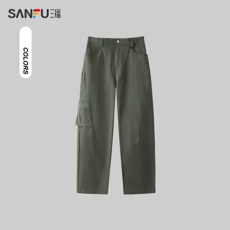 三福2024春季男士侧边分割休闲裤 潮流宽松直腰长裤男481017图片