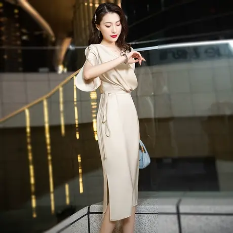 宴会晚礼服女名媛生日香槟色轻奢小众气质法式平时可穿洋装连衣裙商品大图