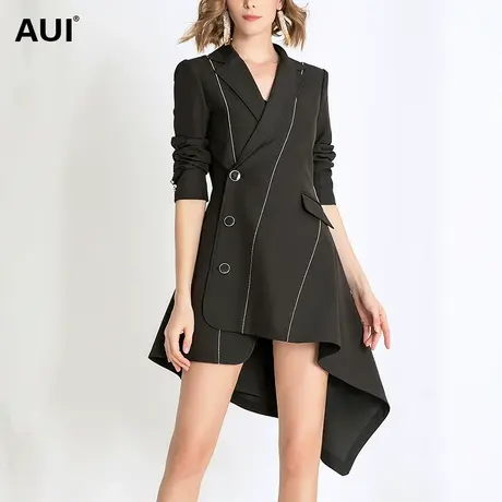 AUI黑色设计感不规则小众西服2023春新款欧货洋气职业西装外套女商品大图