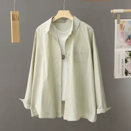 香芋绿色衬衫女2024春秋新款设计感小众宽松显瘦百搭长袖衬衣外套图片